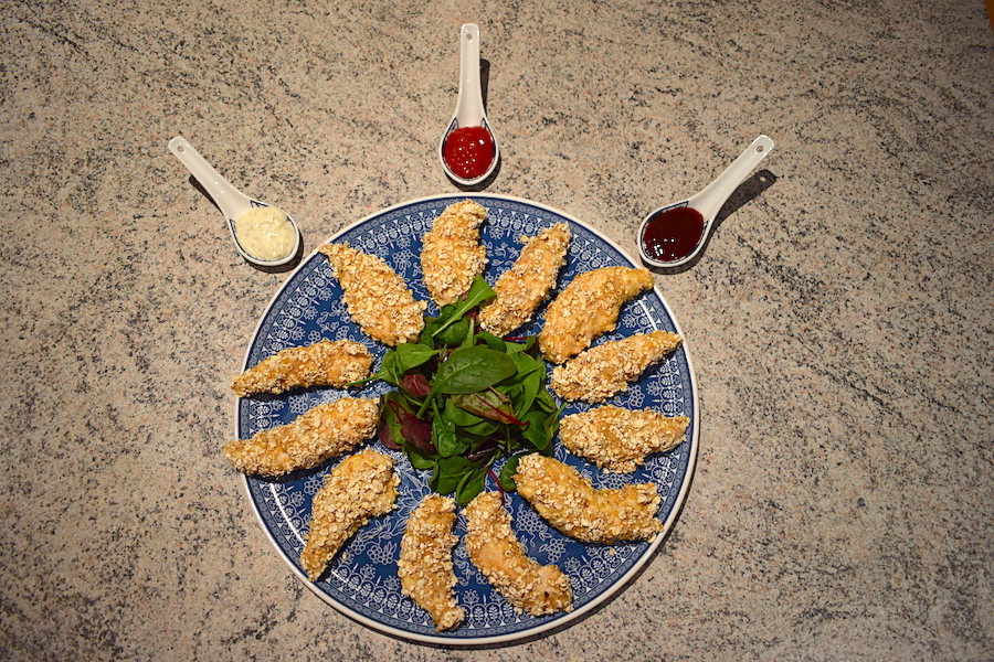 Served Chicken Goujons with Sauces